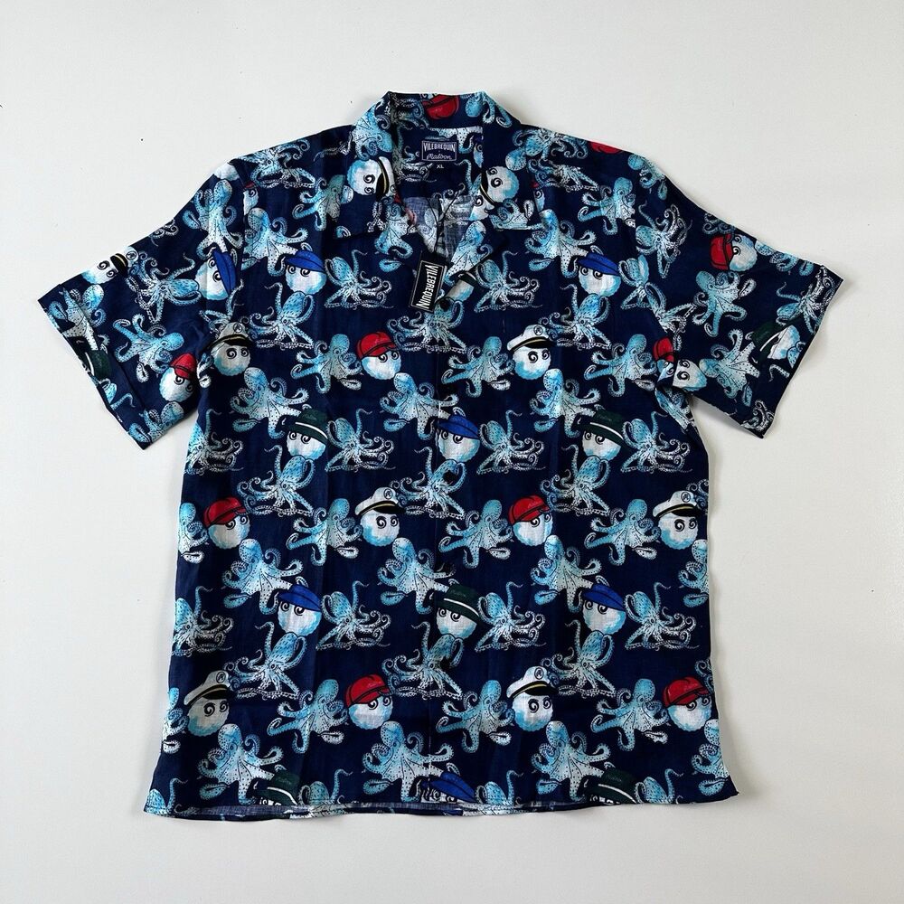 NEW Malbon x Vilebrequin Charli Button Shirt Blue Marine Men's Size XL